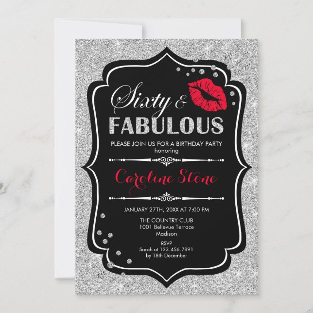 Invitación 60 Aniversario - Sesenta Fabulosa Plata Roja Negra (Anverso)