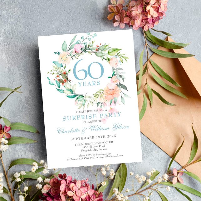 Invitación 60° Aniversario Sorpresa Fiesta Rosas Garland (Subido por el creador)