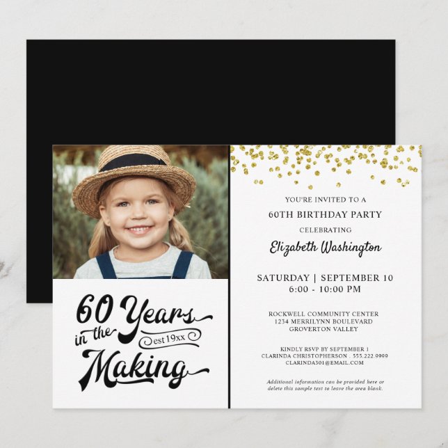 Invitación 60 AÑOS EN EL CONfetti DE Oro (Anverso / Reverso)