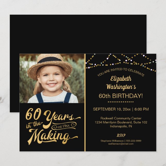 Invitación 60 AÑOS EN EL HACER Negro Y Oro (Anverso / Reverso)