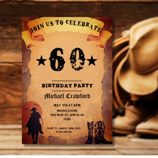 Invitación 60 años fiesta de montar a caballo vaquero (Subido por el creador)