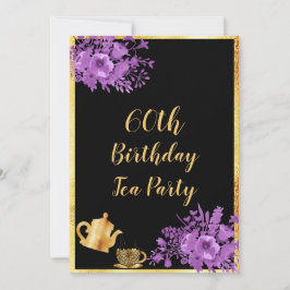 Invitación 60 años fiesta de té morado de oro negro