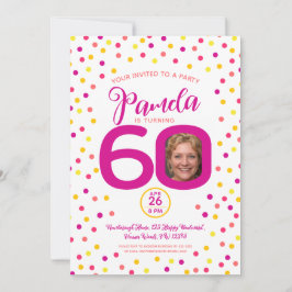 Invitación 60 años personalizado foto confeti amarillo rosado