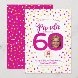 Invitación 60 años personalizado foto confeti amarillo rosado