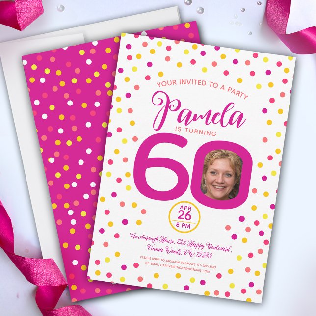Invitación 60 años personalizado fotos confetti amarillo rosa (Subido por el creador)