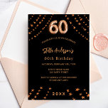 Invitación 60 años rosa negro estrellas de oro lujo<br><div class="desc">Para una elegante fiesta de cumpleaños número 60. Un fondo negro. Decorado con estrellas de oro rosa. Personalice y añada un nombre,  detalles del fiesta,  año de nacimiento. El nombre se escribe con un guión de estilo con letras a mano</div>