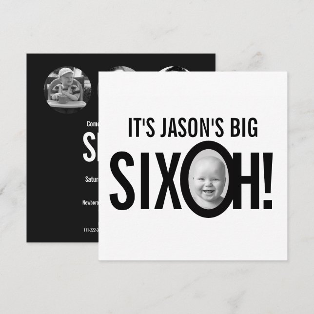 Invitación 60 años SEIS OH! foto mono blanco negro (Anverso / Reverso)