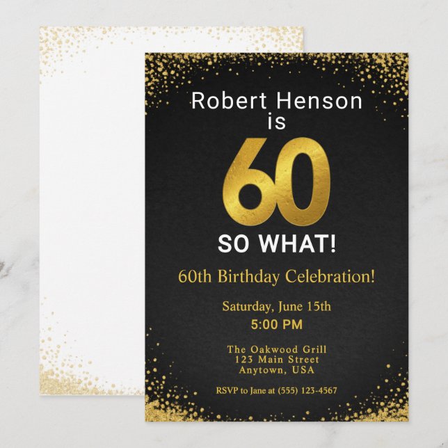 Invitación 60 Así que qué Oro Negro Cumpleaños 60 (Anverso / Reverso)