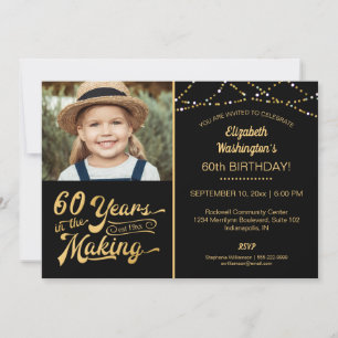 Invitación 60 Cumpleaños 60 AÑOS EN CREACIÓN Negro y Dorado