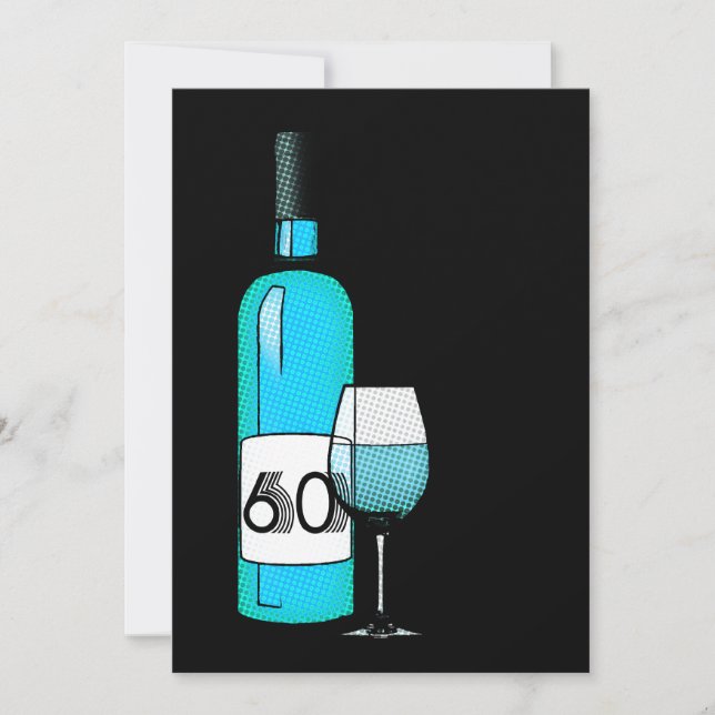 Invitación 60 cumpleaños : botella de vino de media tonalidad (Anverso)