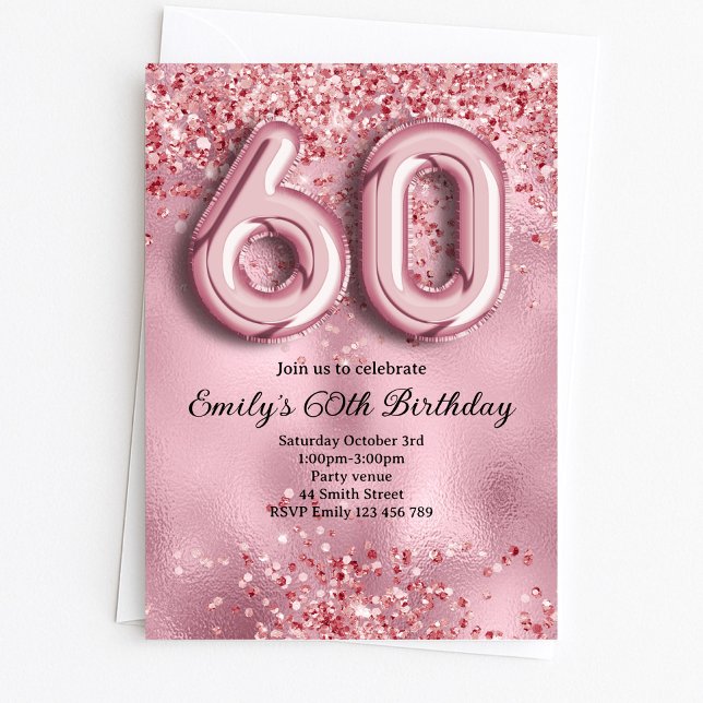Invitación 60 cumpleaños con brillo rosa (Subido por el creador)