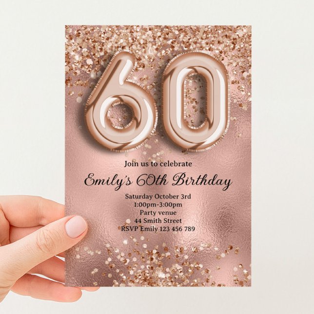 Invitación 60 Cumpleaños de Brillo Dorado Rosa (Subido por el creador)