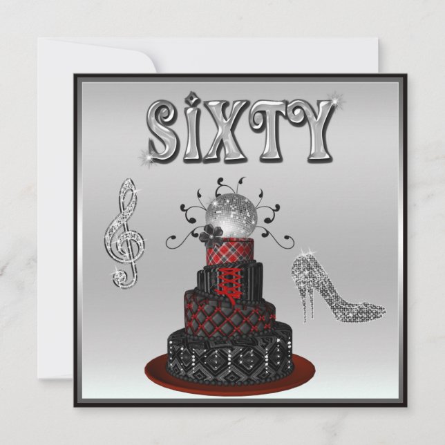 Invitación 60 cumpleaños Disco Diva Pastel de tacones altos (Anverso)