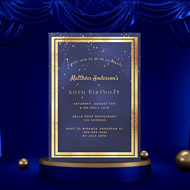Invitación 60 cumpleaños fiesta de oro azul espolvoreo de con (Subido por el creador)