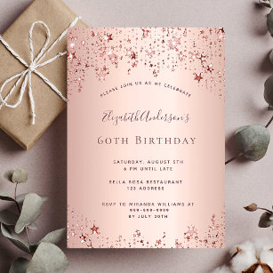 Invitación 60 cumpleaños fiesta de rosa estrellas de oro roci
