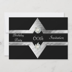 Invitación 60 cumpleaños joya negra plateada