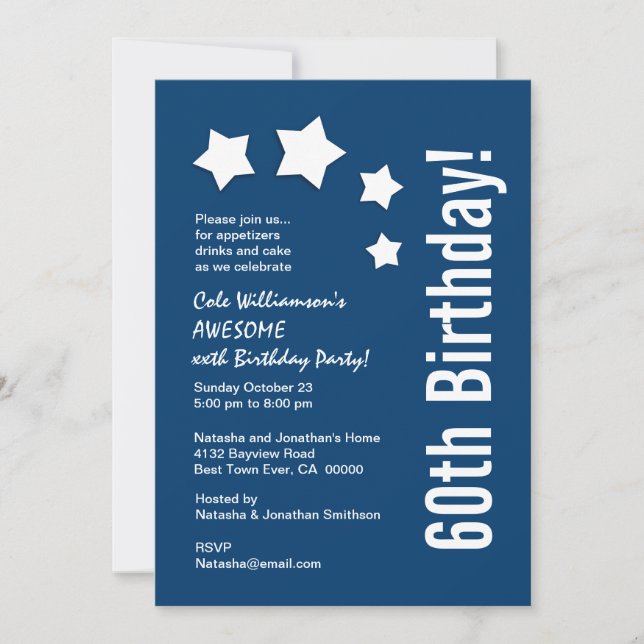 Invitación 60 cumpleaños moderno con estrellas Personalizado  (Anverso)