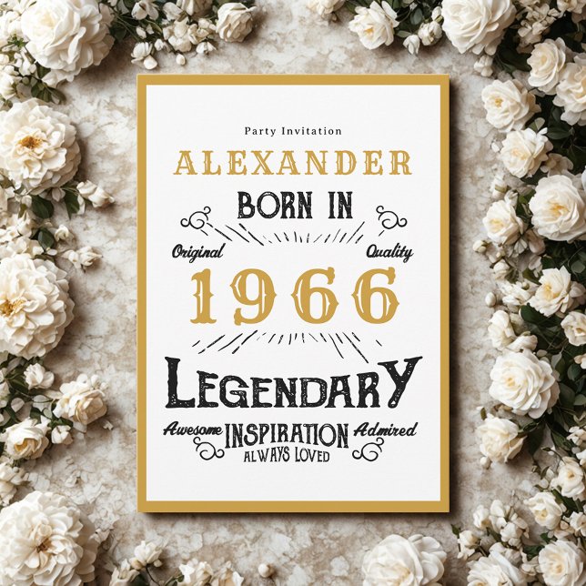 Invitación 60 cumpleaños Nacido en 1966 Leyenda de oro blanco (Born 1966 birthday invitation.)