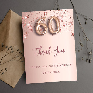 Invitación 60 cumpleaños rosa de oro estrellas de agradecimie