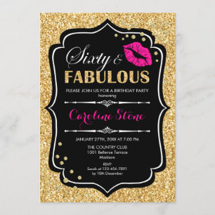 Invitación 60° cumpleaños - Sesenta fabulosos rosados negros