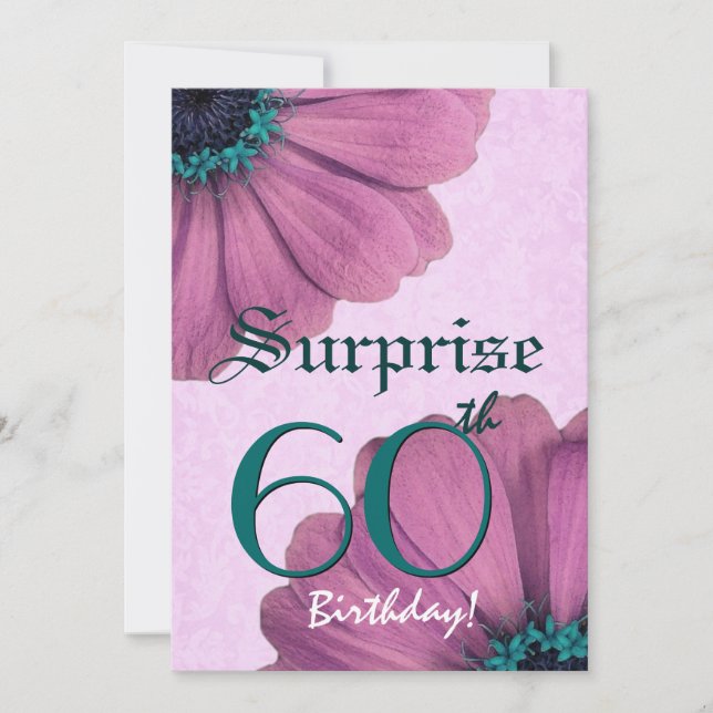 Invitación 60° Día sorpresa Día de cumpleaños rosado (Anverso)
