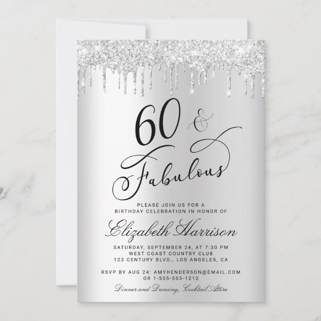 Invitación 60 Fabulosa fiesta de cumpleaños de Purpurina Plat (Anverso)