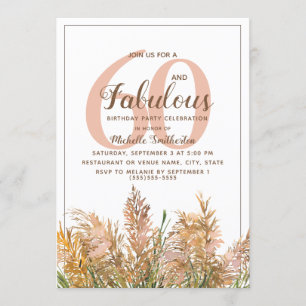 Invitación 60 Fabulosas Pampas Grass sobre Cumpleaños Blanco