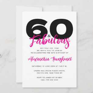 Invitación 60 & Fabuloso Cumpleaños 60 Años Femenino en Negri