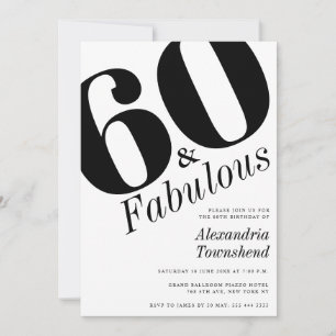 Invitación 60 & Fabuloso Número en Negrita Cumpleaños 60