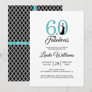 Invitación 60 Fabuloso Purpurina Azul 60 cumpleaños