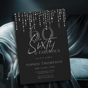 Invitación 60 Fabuloso Purpurina de goteo Negro 60 cumpleaños