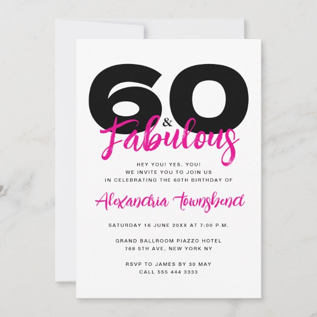 Invitación 60 & Fabulous Bold Girly 60th Birthday (Anverso)