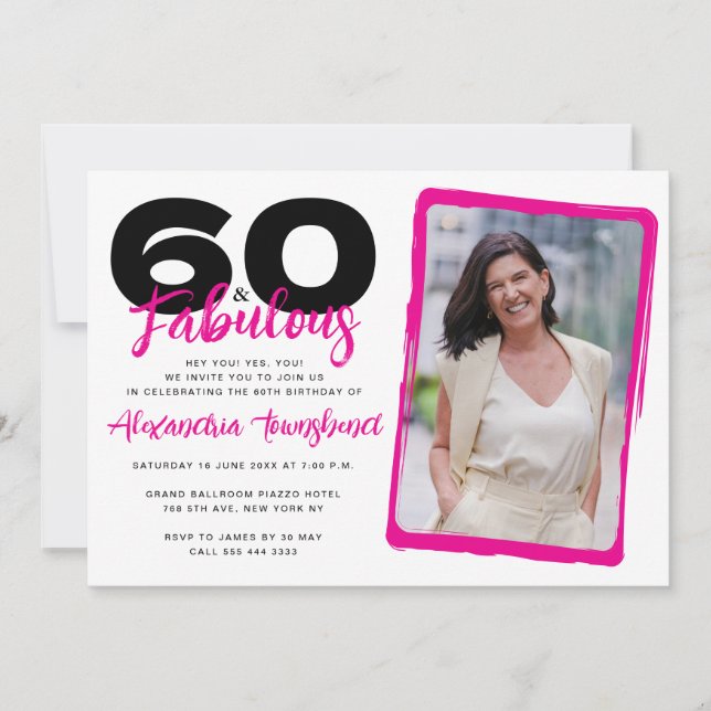 Invitación 60 & Fabulous Bold Girly Photo 60th Birthday (Anverso)