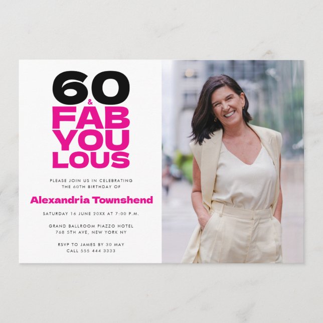 Invitación 60 & Fabulous Bold Typography Photo 60th Birthday (Anverso)