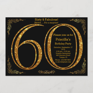 Invitación 60,Fiesta de cumpleaños, Sesenta, Gatsby, negro y