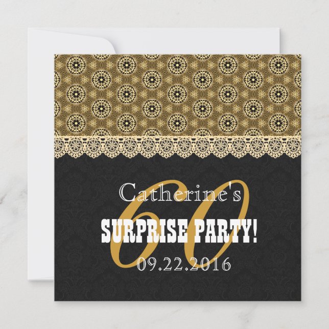 Invitación 60° FIESTA SORPRESA por su A07 Negro y oro (Anverso)