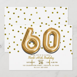 Invitación 60 Globos Dorados y Confeti Fiesta de Cumpleaños 6
