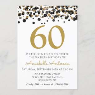 Invitación 60.o Confeti negro de la chispa del purpurina del