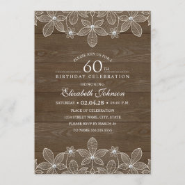 Invitación 60.o cordón único de madera rústico de la fiesta