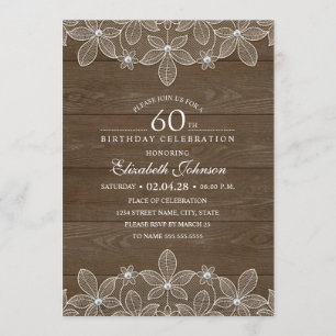 Invitación 60.o cordón único de madera rústico de la fiesta