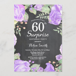Invitación 60.o cumpleaños de la sorpresa floral púrpura
