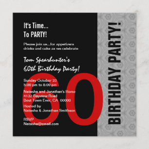 Invitación 60.o Cumpleaños W1471 divertido negro de plata