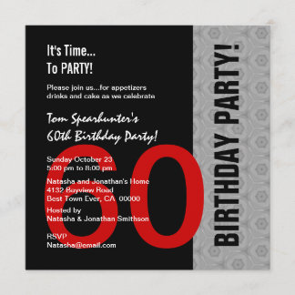 Invitación 60.o Cumpleaños W1471 divertido negro de plata