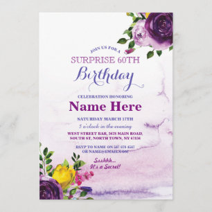 Invitación 60.o El rosa floral púrpura de la fiesta de