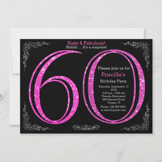Invitación 60.o, fiesta de cumpleaños, sesenta, Gatsby, plata (Anverso)
