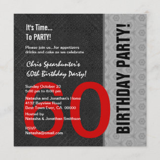 Invitación 60.o Negro de plata rojo moderno C946 del