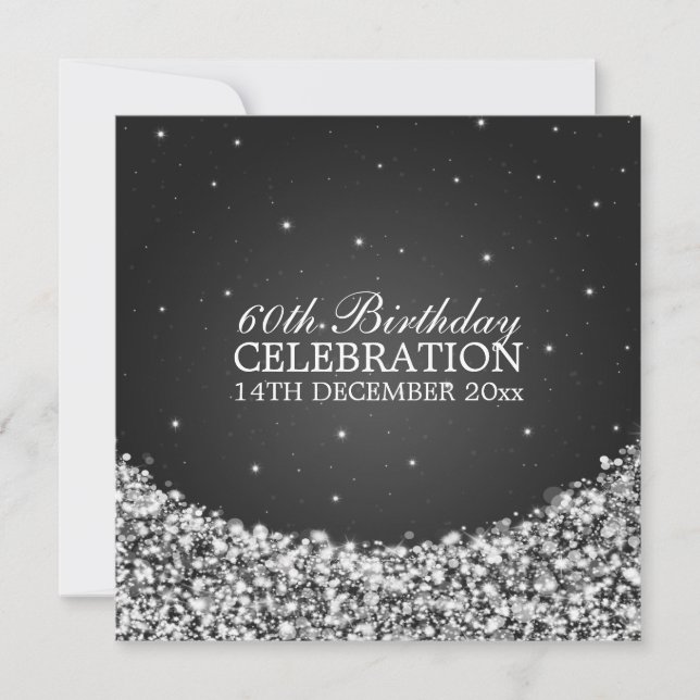 Invitación 60.o negro elegante de la chispa de la estrella de (Anverso)