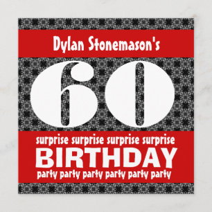 Invitación 60° partido sorpresa cumpleaños blanco rojo negro
