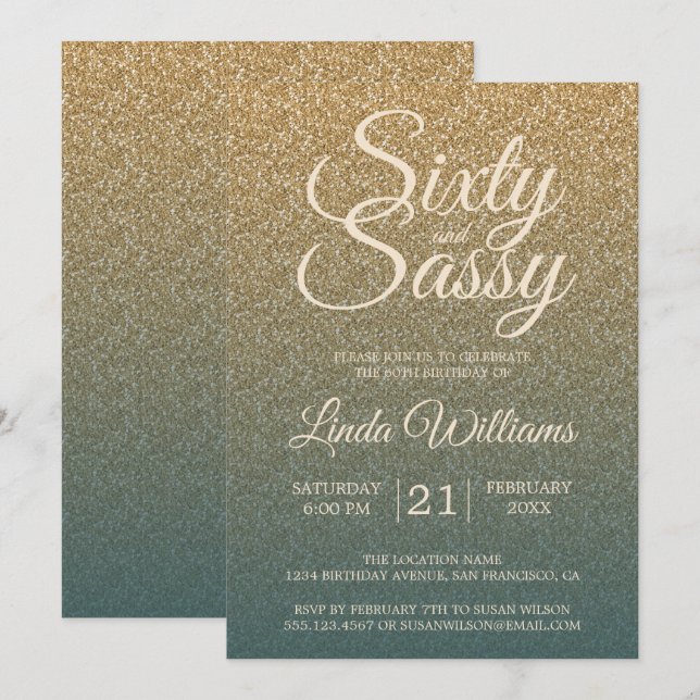 Invitación 60 Sassy Gold Emerald Ombre Fiesta de cumpleaños n (Anverso / Reverso)