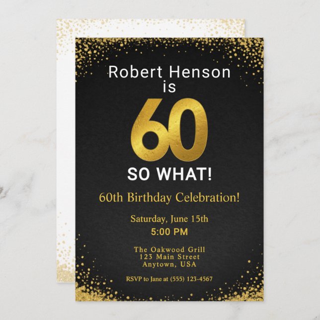 Invitación 60 So What Black Gold 60th Birthday (Anverso / Reverso)